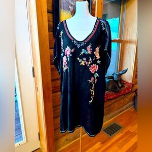 Johnny Was Black Tunic with Floral Embroidery